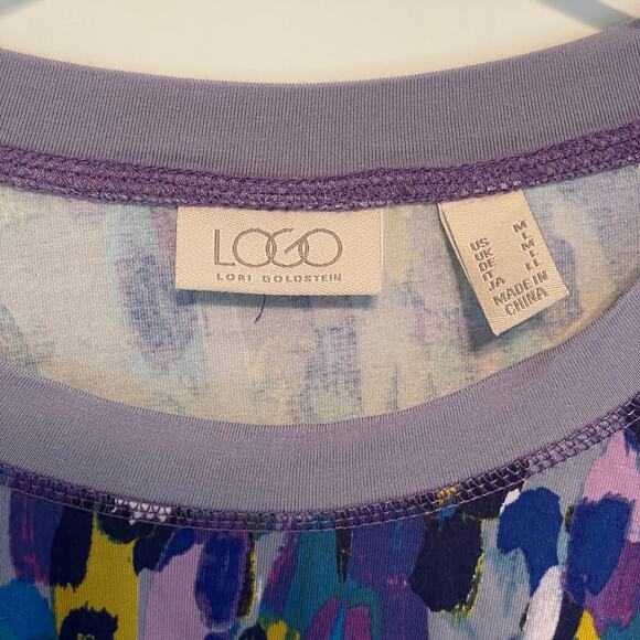 LOGO Crossover Hem Tunic Womens Medium Purple Print Long Sleeve Longline Top - Picture 5 of 8